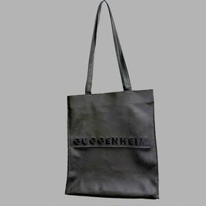 Rare Black Leather GUGGENHEIM Tote Bag with Inner Pocket and Stitched Logo